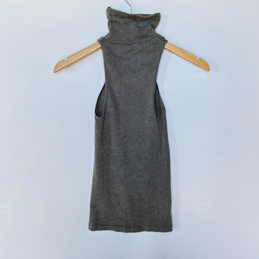 Free People Grey Mock Neck Sleeveless Top Women's Size XS Textured Knit Pullover